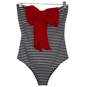 Papaya striped bodysuit with red bow strapless woman’s size Large